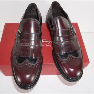 Salvatore Ferragamo GENESIS Dark Red Leather Mens Slip On Dress Shoes 10.5 EEE